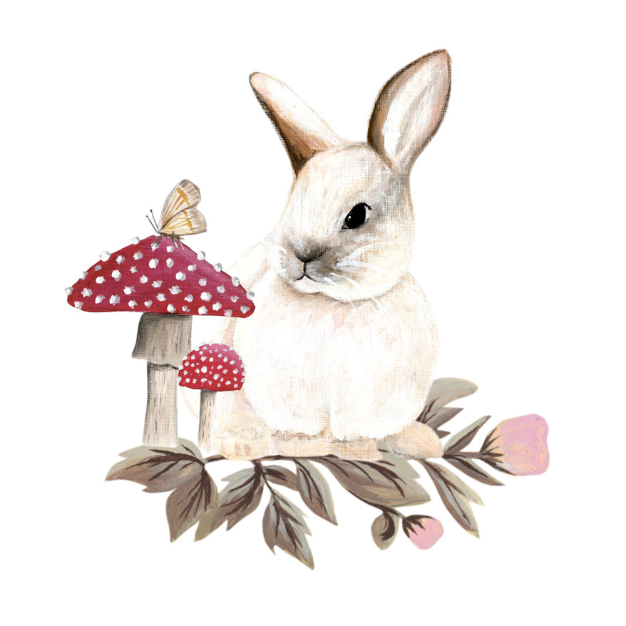 Woodland Wall Decal Bunny & Mushrooms