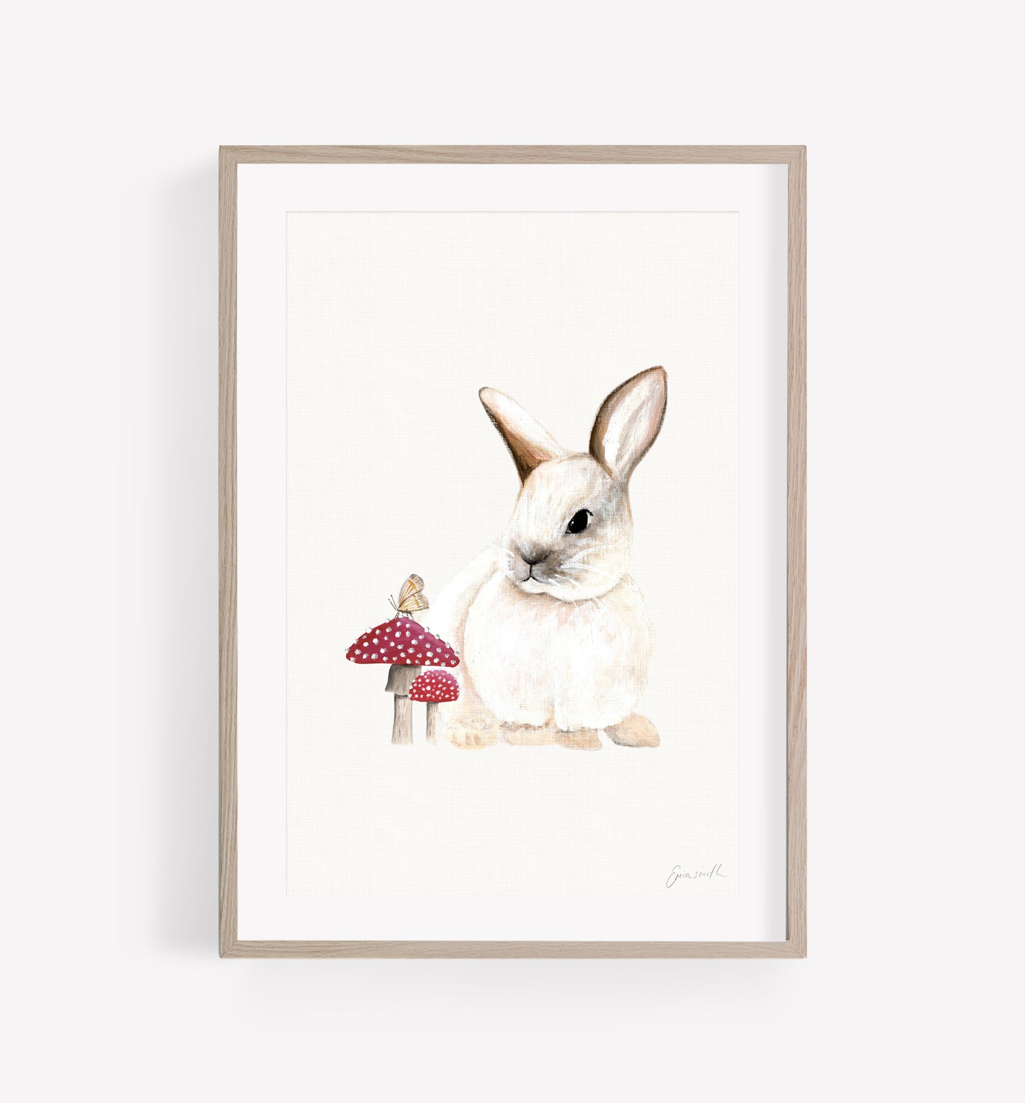 Woodland Bunny Mushrooms Art Print